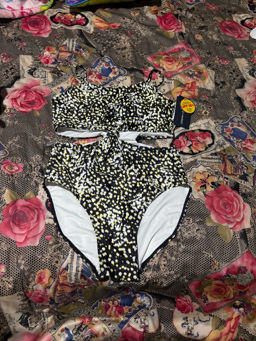 Melrose & market 14 black white cut away one piece bikini adjustable straps nwt